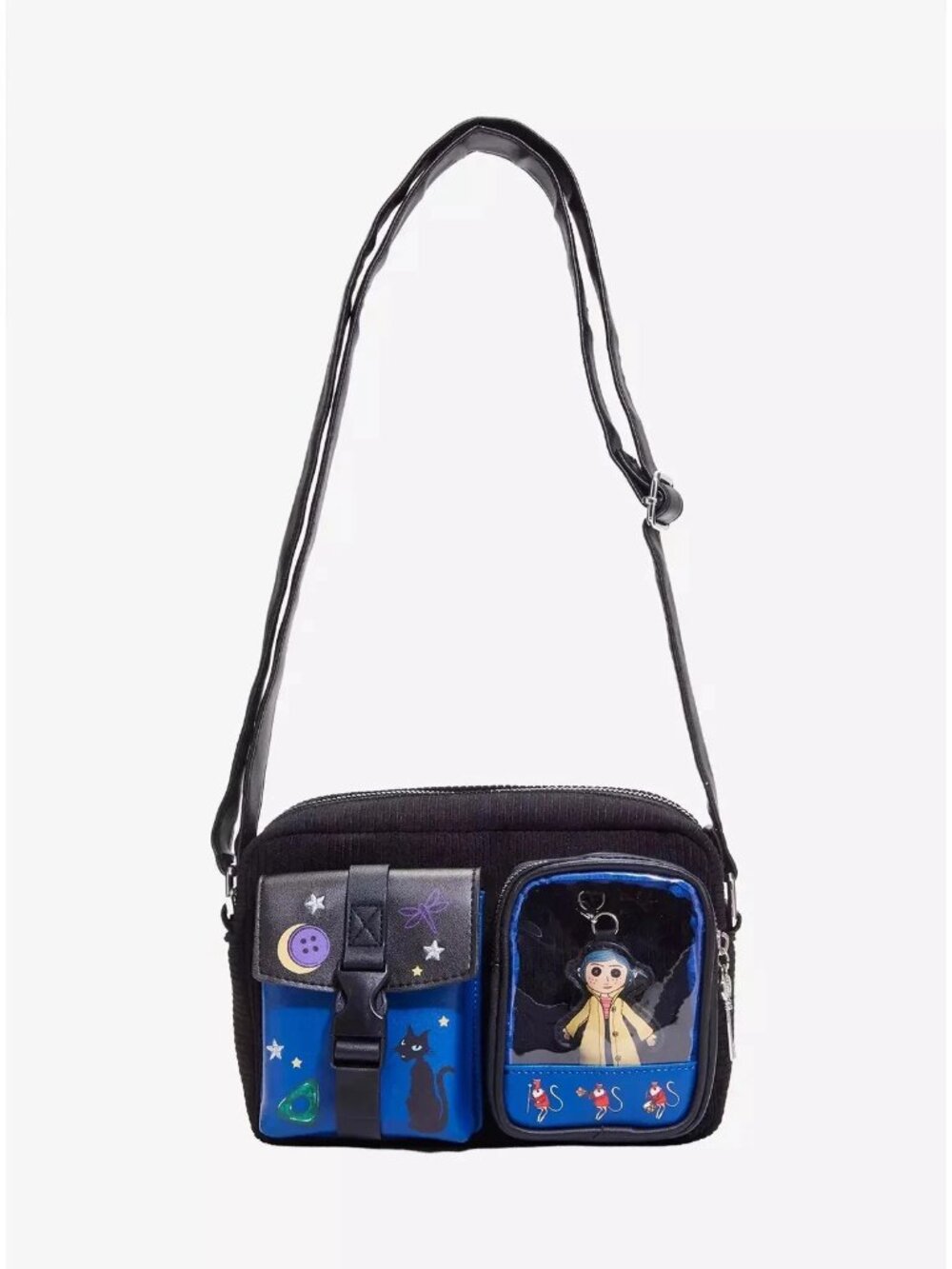 Coraline Crossbody Black Cat Icons Corduroy Purse Shoulder Bag Cargo Bag